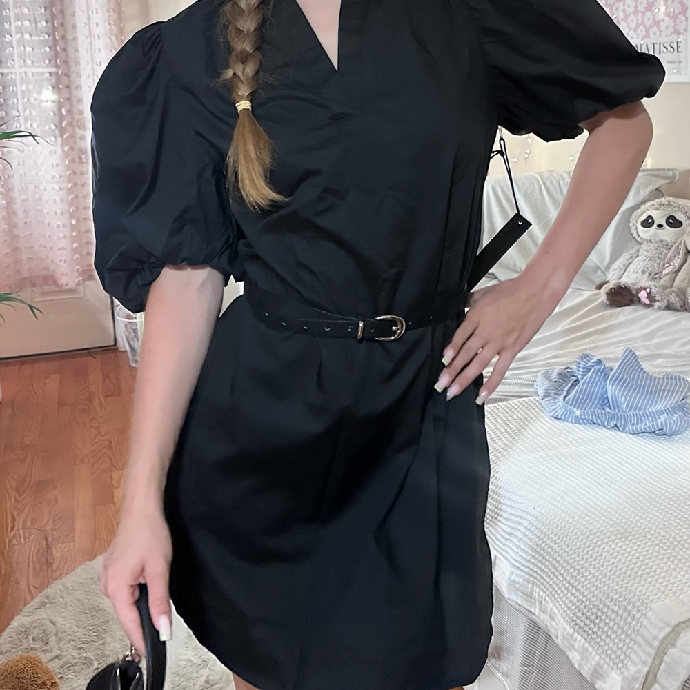 Nicole Miller Elegant Black Mini Dress with Puff Sleeves
